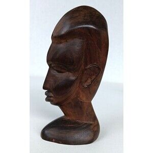 Vintage African Trible Art Sculpture Bust Man Head   Wood Figurine Decor 6" MCM